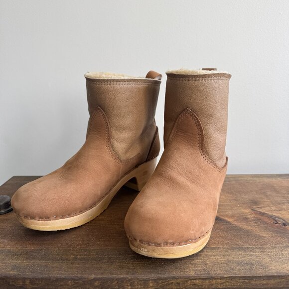 Shearling lined tan leather/suede clog boots EU size 40 - Picture 1 of 8